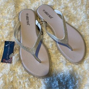 Ashley Blue White sandals  flip flops with silver glitter trim NWT